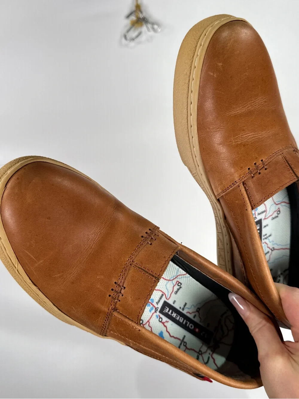 Oliberte Slip On Loafers Elastic Gusset Pull Up Leather Brown EU 42